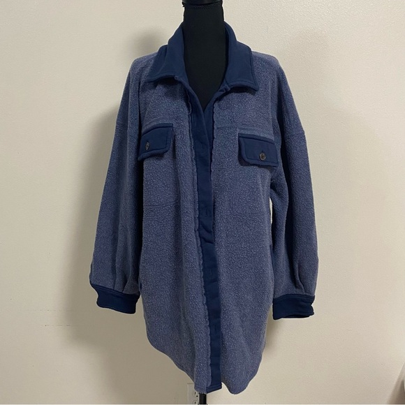 Free People Jacket Women's Size Large Oceania Blue Ruby Jacket oversized Shacket - Picture 1 of 17